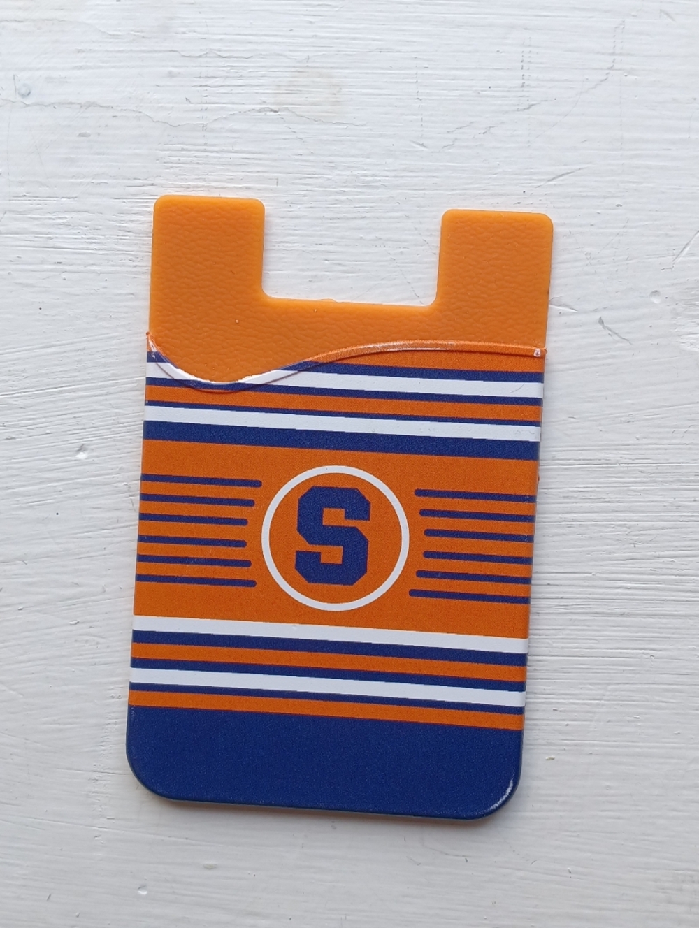 Orange Stripe Silicone Phone Card Holder with Blue Accent